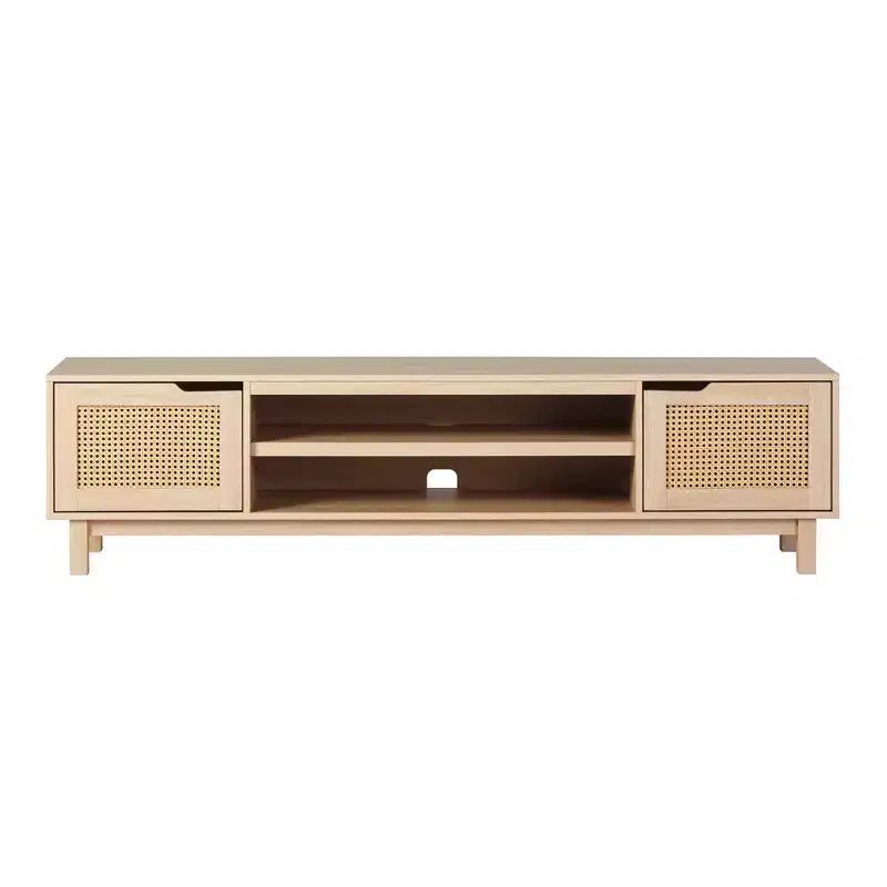 Mobile TV Quercia Coastal con Ante in Rattan, Stile a 2 Armadietti, Adatto per TV fino a 80"