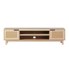 Mobile TV Quercia Coastal con Ante in Rattan, Stile a 2 Armadietti, Adatto per TV fino a 80"