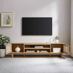 Mobile TV Quercia Coastal con Ante in Rattan, Stile a 2 Armadietti, Adatto per TV fino a 80"