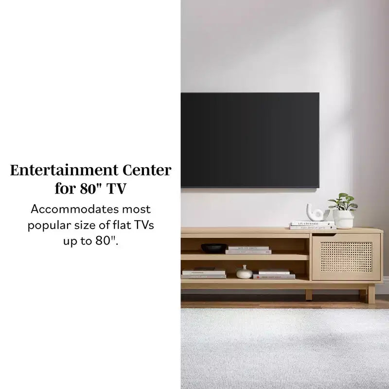 Mobile TV Quercia Coastal con Ante in Rattan, Stile a 2 Armadietti, Adatto per TV fino a 80"