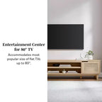 Mobile TV Quercia Coastal con Ante in Rattan, Stile a 2 Armadietti, Adatto per TV fino a 80"