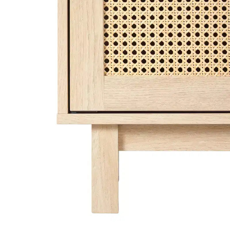 Mobile TV Quercia Coastal con Ante in Rattan, Stile a 2 Armadietti, Adatto per TV fino a 80"