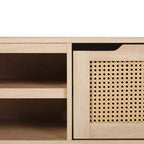 Mobile TV Quercia Coastal con Ante in Rattan, Stile a 2 Armadietti, Adatto per TV fino a 80"
