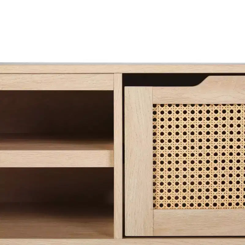 Mobile TV Quercia Coastal con Ante in Rattan, Stile a 2 Armadietti, Adatto per TV fino a 80"