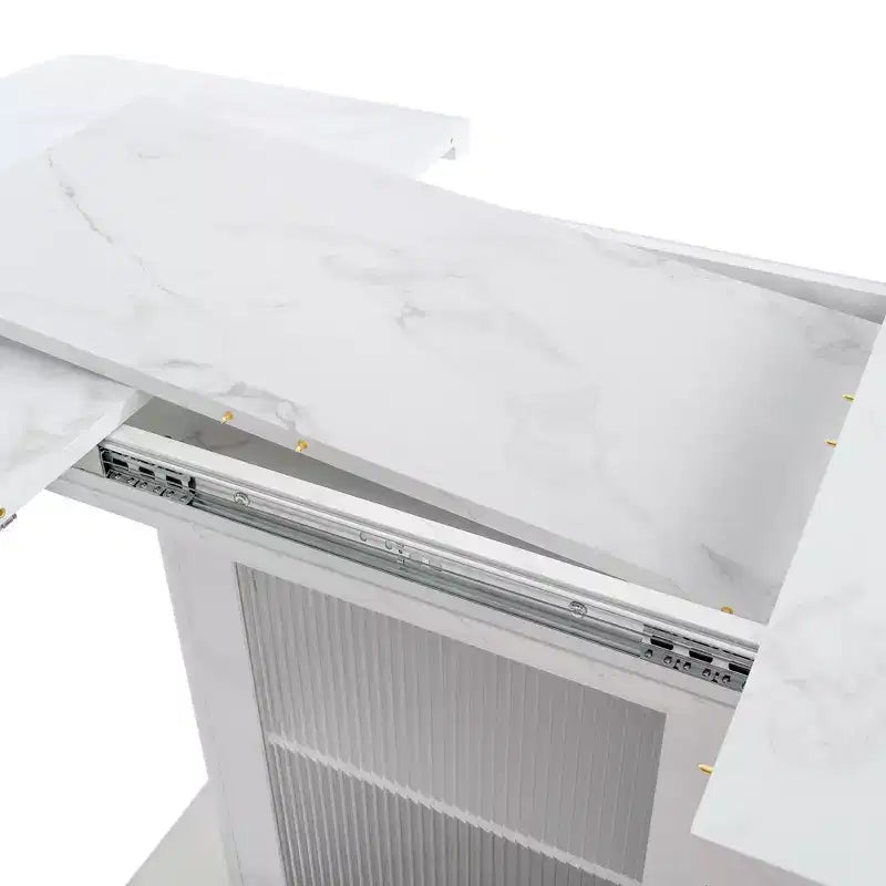 Tavolo da Pranzo Rettangolare Allungabile Bianco/Nero con Piano Effetto Marmo e Contenitore, per 4–6 persone