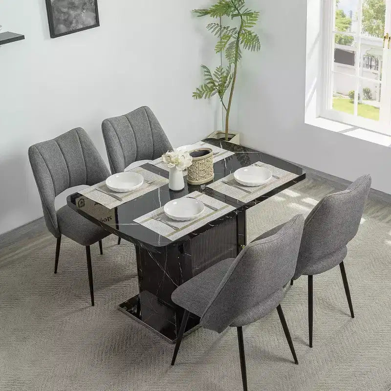 Tavolo da Pranzo Rettangolare Allungabile Bianco/Nero con Piano Effetto Marmo e Contenitore, per 4–6 persone