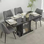 Tavolo da Pranzo Rettangolare Allungabile Bianco/Nero con Piano Effetto Marmo e Contenitore, per 4–6 persone
