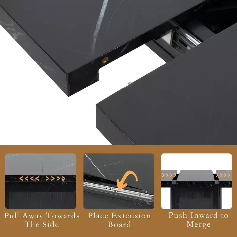 Tavolo da Pranzo Rettangolare Allungabile Bianco/Nero con Piano Effetto Marmo e Contenitore, per 4–6 persone