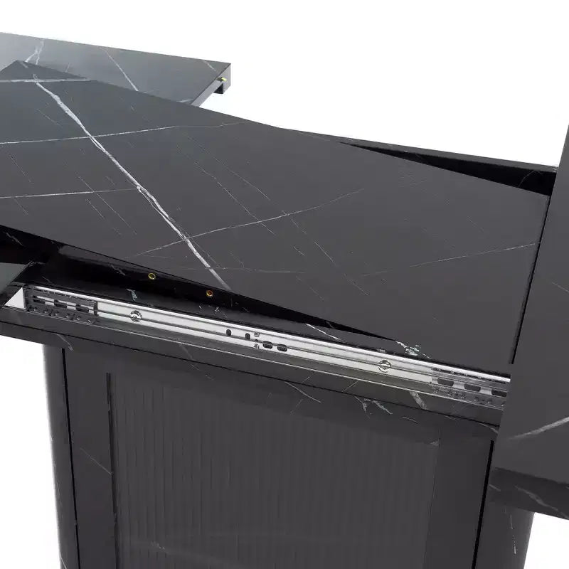 Tavolo da Pranzo Rettangolare Allungabile Bianco/Nero con Piano Effetto Marmo e Contenitore, per 4–6 persone