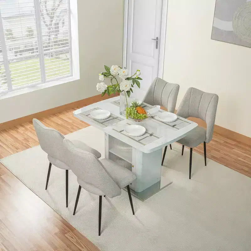 Tavolo da Pranzo Rettangolare Allungabile Bianco/Nero con Piano Effetto Marmo e Contenitore, per 4–6 persone