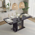 47.24-63Modern Rectangle Dining Table, Stretchable, with Printed White Marble Table Top+Storage Cabinet Table Leg with Metal Base