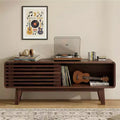JVNOXK Mid-Century Modern TV Stand for TVs up to 59 with Sliding Doors & Open Storage