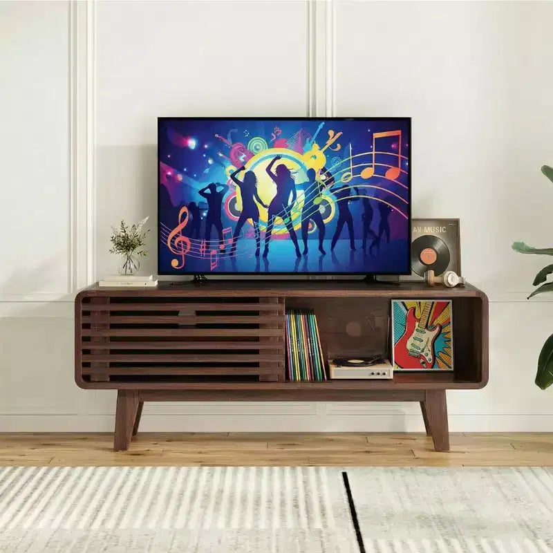 Mobile TV in legno naturale, stile Mid-Century Modern, per 1 persona, adatto a TV fino a 59"