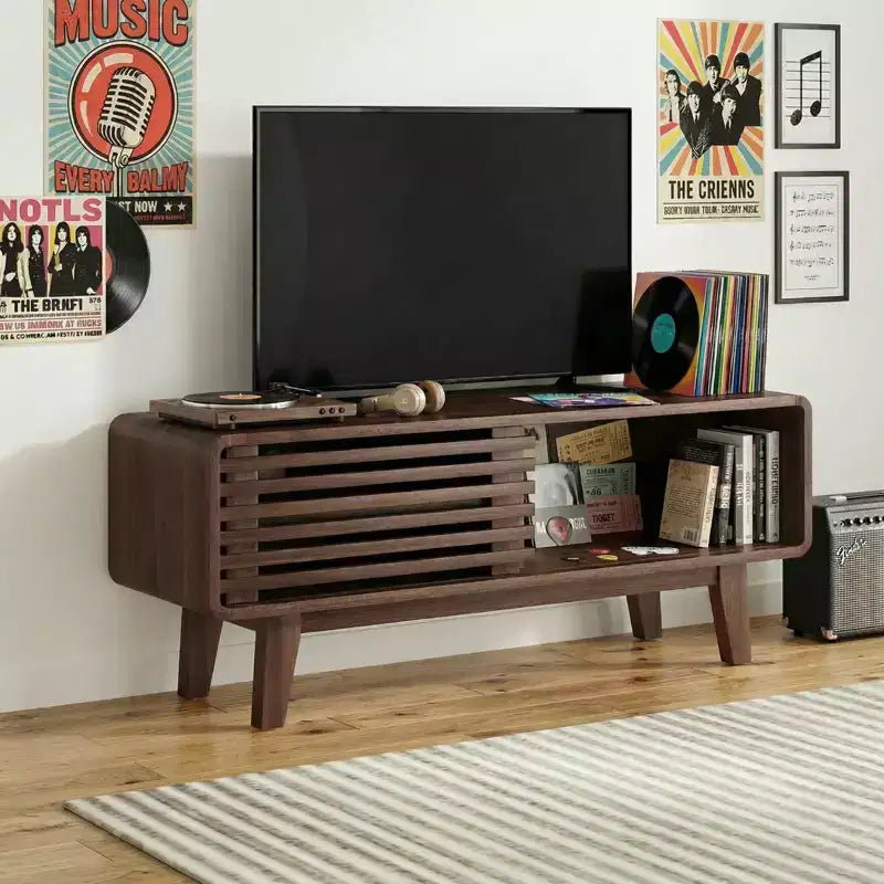 Mobile TV in legno naturale, stile Mid-Century Modern, per 1 persona, adatto a TV fino a 59"