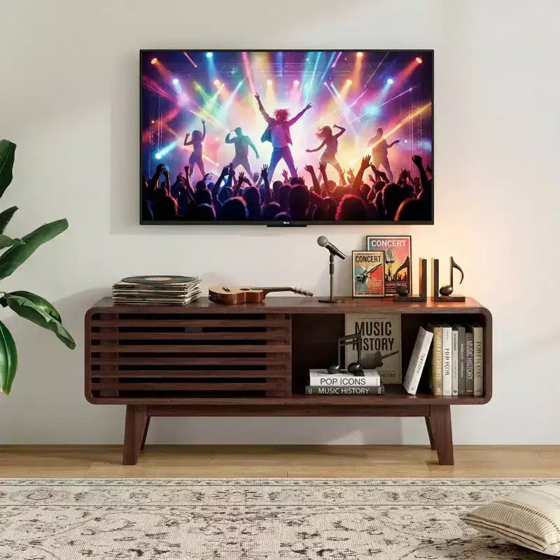 Mobile TV in legno naturale, stile Mid-Century Modern, per 1 persona, adatto a TV fino a 59"