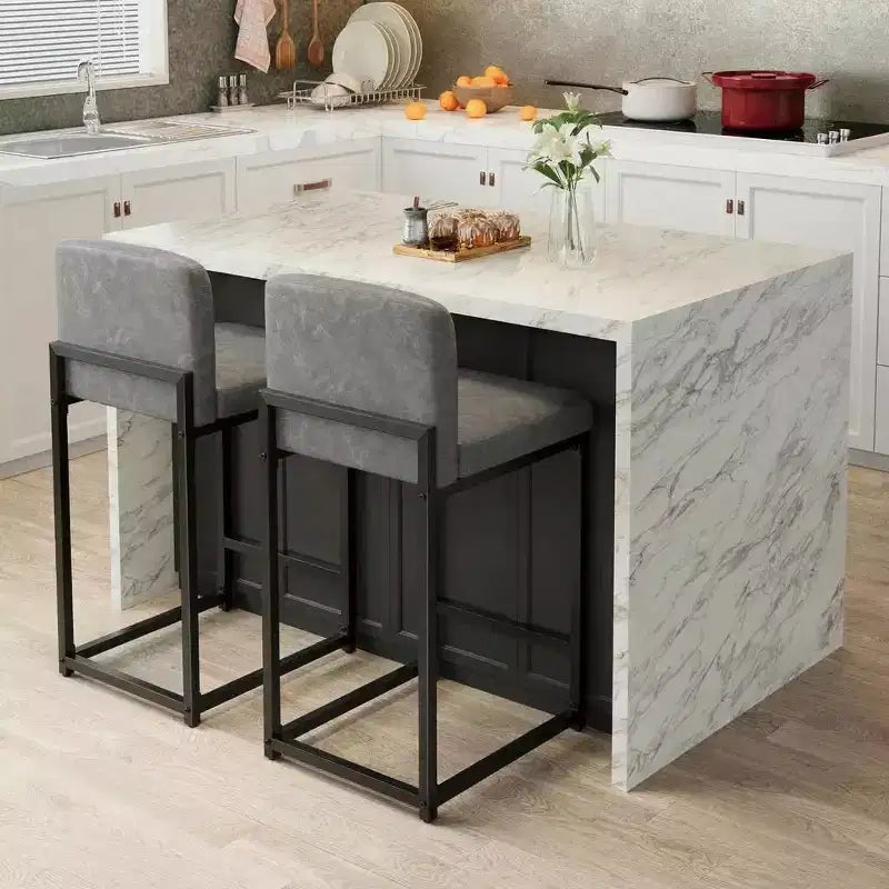 Counter Height Barstools Set of 2, Faux Leather Indoor Bar Chairs, Mid-Century Modern, Wipe Clean