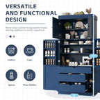Mobile dispensa da cucina a colonna nero/blu/bianco, mobile indipendente con portabottiglie, per 1