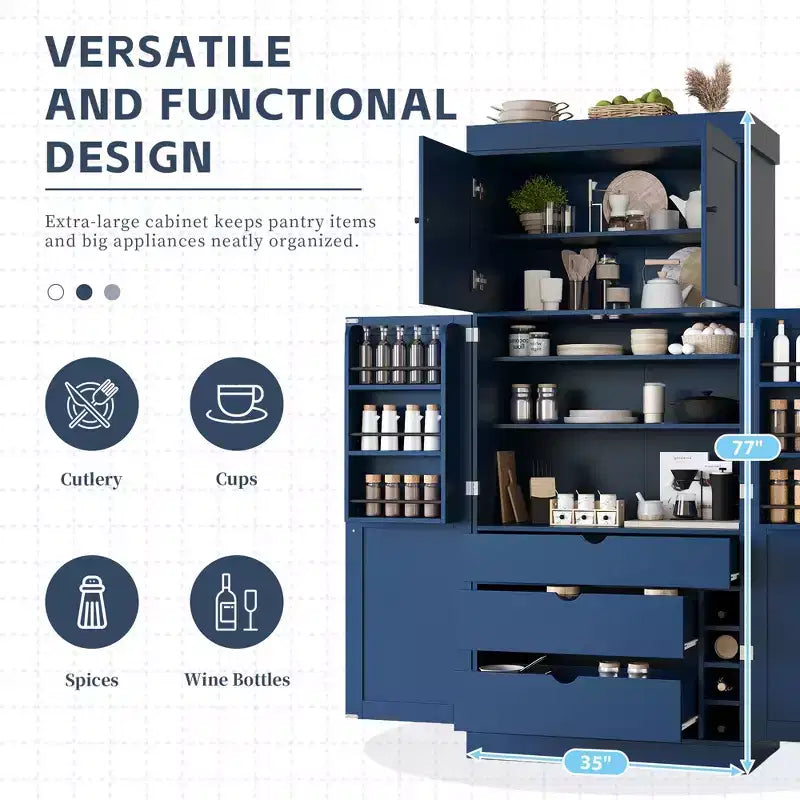 Mobile dispensa da cucina a colonna nero/blu/bianco, mobile indipendente con portabottiglie, per 1