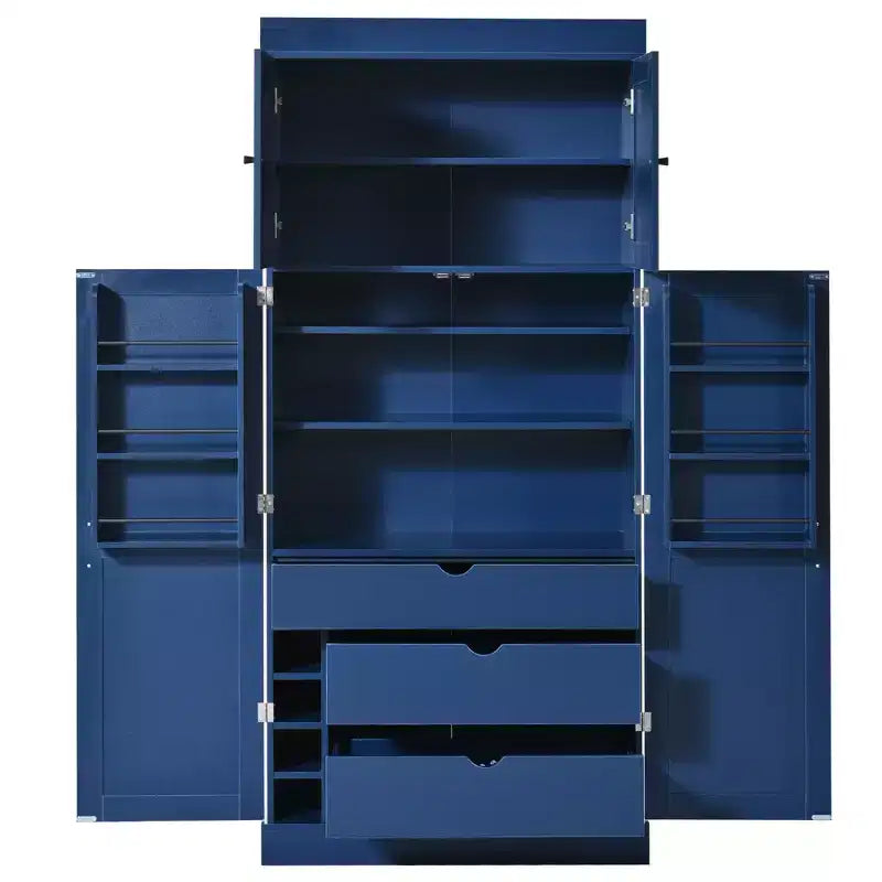 Mobile dispensa da cucina a colonna nero/blu/bianco, mobile indipendente con portabottiglie, per 1