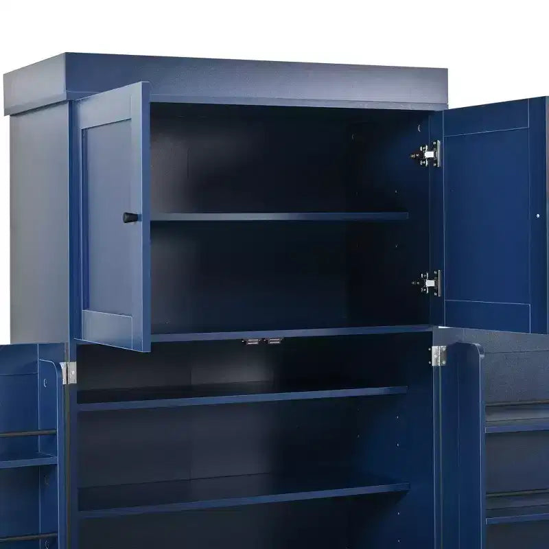Mobile dispensa da cucina a colonna nero/blu/bianco, mobile indipendente con portabottiglie, per 1