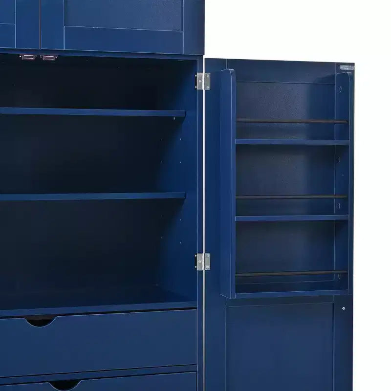 Mobile dispensa da cucina a colonna nero/blu/bianco, mobile indipendente con portabottiglie, per 1