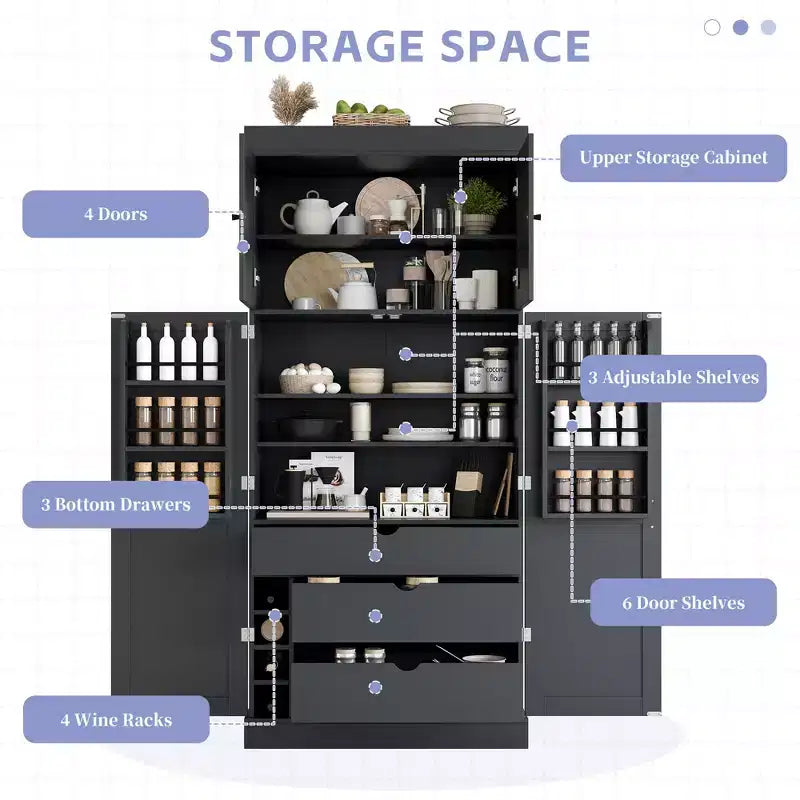 Mobile dispensa da cucina a colonna nero/blu/bianco, mobile indipendente con portabottiglie, per 1