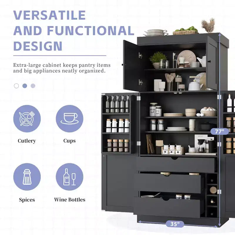 Mobile dispensa da cucina a colonna nero/blu/bianco, mobile indipendente con portabottiglie, per 1
