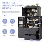 Mobile dispensa da cucina a colonna nero/blu/bianco, mobile indipendente con portabottiglie, per 1