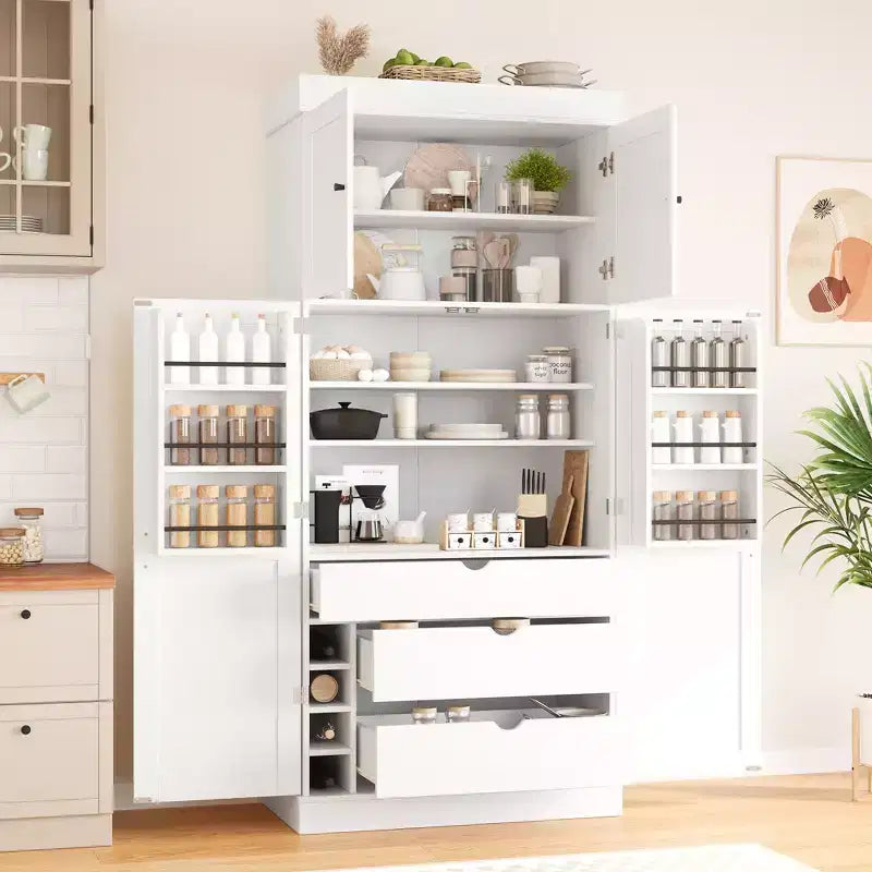 Mobile dispensa da cucina a colonna nero/blu/bianco, mobile indipendente con portabottiglie, per 1