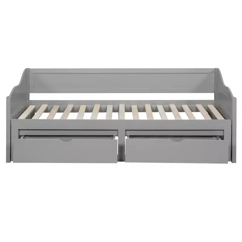 Lettino da giorno allungabile Twin grigio in legno con 2 cassetti, per 1-2 persone