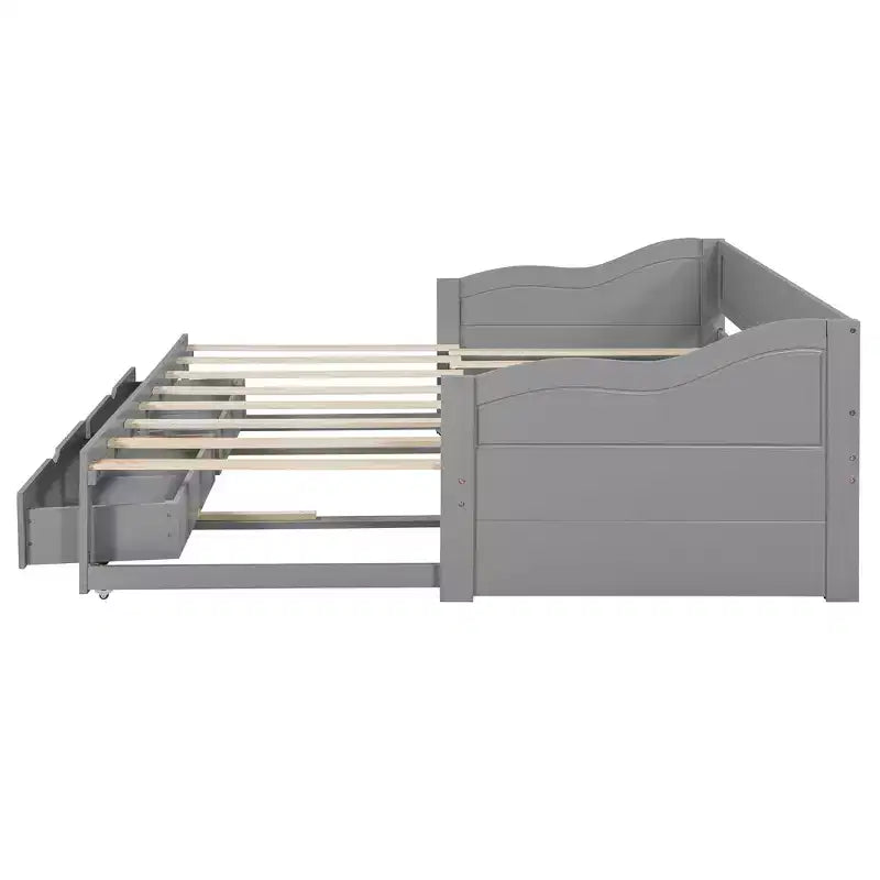 Lettino da giorno allungabile Twin grigio in legno con 2 cassetti, per 1-2 persone