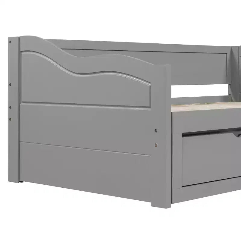 Lettino da giorno allungabile Twin grigio in legno con 2 cassetti, per 1-2 persone
