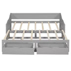 Lettino da giorno allungabile Twin grigio in legno con 2 cassetti, per 1-2 persone