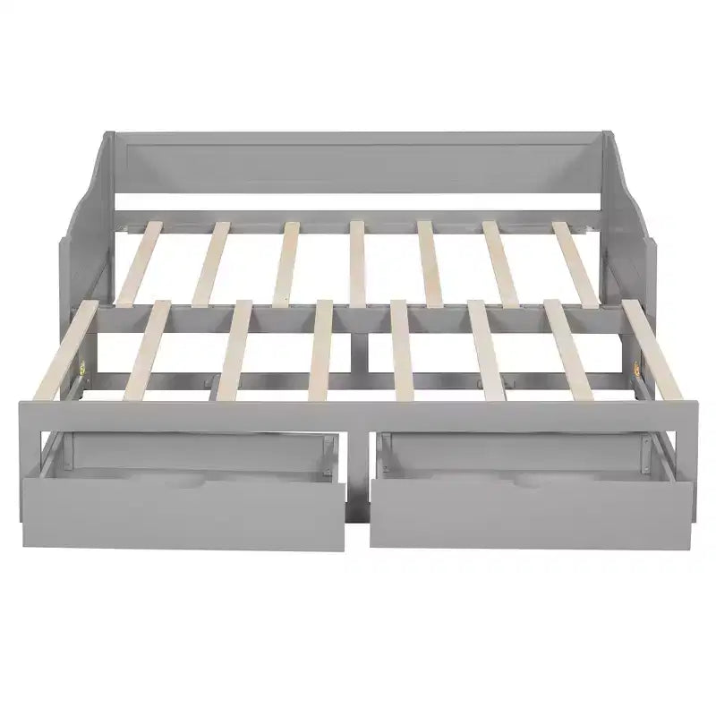 Lettino da giorno allungabile Twin grigio in legno con 2 cassetti, per 1-2 persone