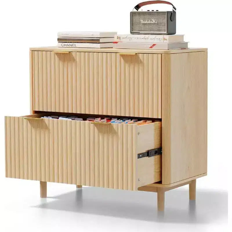 Karl Home Cassettiera portadocumenti in legno scanalato a 2 cassetti con design a cassetto ampio