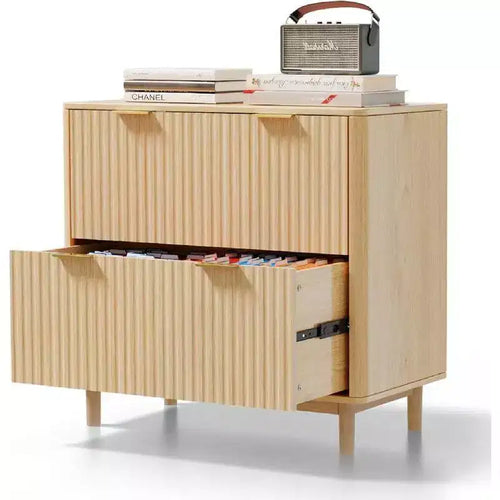 Karl Home Cassettiera portadocumenti in legno scanalato a 2 cassetti con design a cassetto ampio