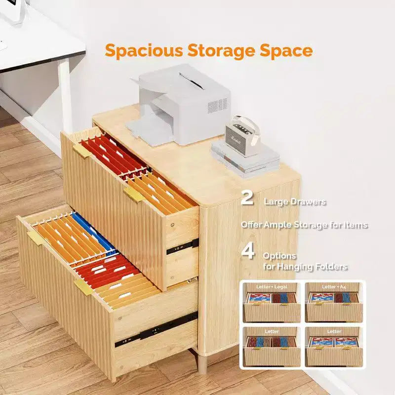 Karl Home Cassettiera portadocumenti in legno scanalato a 2 cassetti con design a cassetto ampio