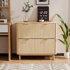 Karl Home Cassettiera portadocumenti in legno scanalato a 2 cassetti con design a cassetto ampio