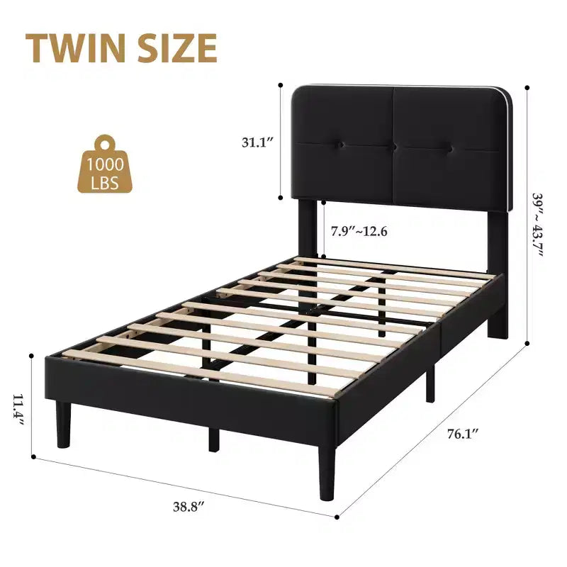 Struttura Letto con Piattaforma Rivestita in Velluto e Testiera Regolabile – Bordo Bianco e Nero / Singolo (1 Persona)