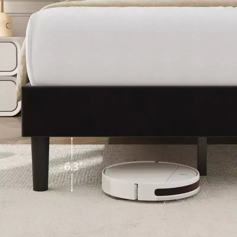 Struttura Letto con Piattaforma Rivestita in Velluto e Testiera Regolabile – Bordo Bianco e Nero / Singolo (1 Persona)
