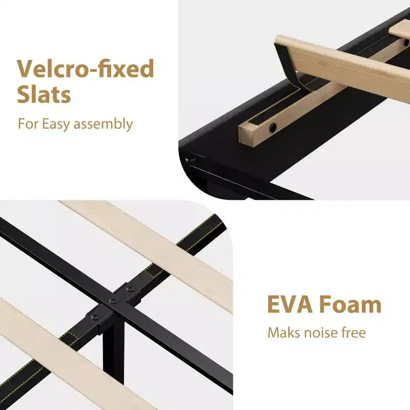 Struttura Letto con Piattaforma Rivestita in Velluto e Testiera Regolabile – Bordo Bianco e Nero / Singolo (1 Persona)