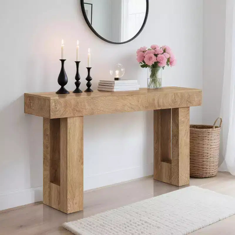 Tavolo Consolle Rustico Beige, Tavolo da Divano/Ingresso in Legno da 160 cm per 1