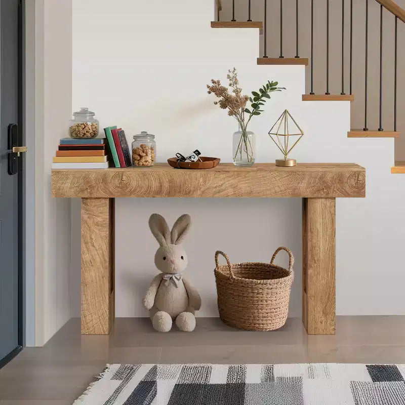 Tavolo Consolle Rustico Beige, Tavolo da Divano/Ingresso in Legno da 160 cm per 1