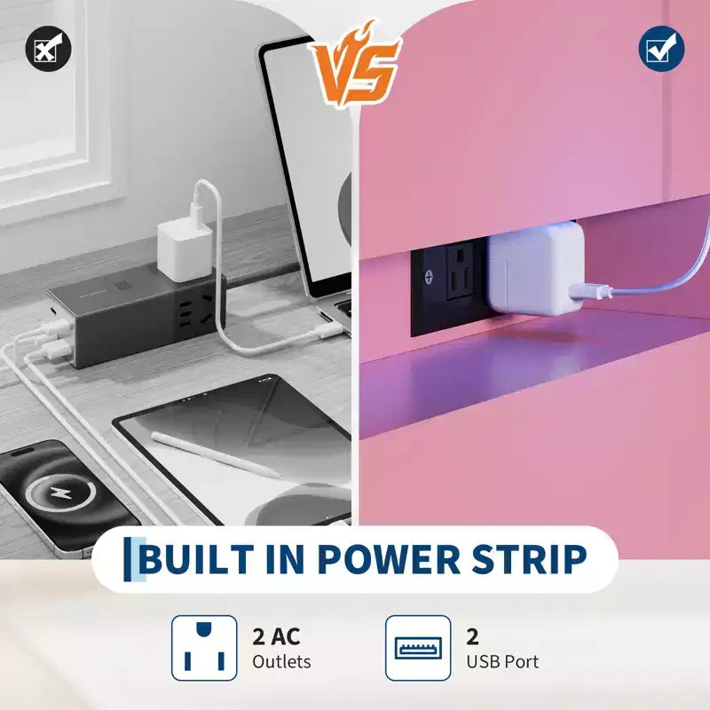Mobiletto da Caffè a 6 Cassetti Nero / Rosa / Bianco con Luci LED e Stazione di Ricarica, Piano Fluttuante, Utente Singolo