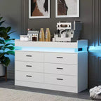 Mobiletto da Caffè a 6 Cassetti Nero / Rosa / Bianco con Luci LED e Stazione di Ricarica, Piano Fluttuante, Utente Singolo