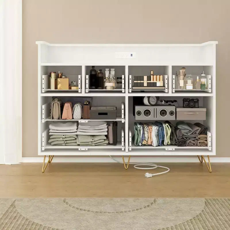 Cassettiera a 8 cassetti con luci LED e stazione di ricarica, marrone/bianco, per adulti