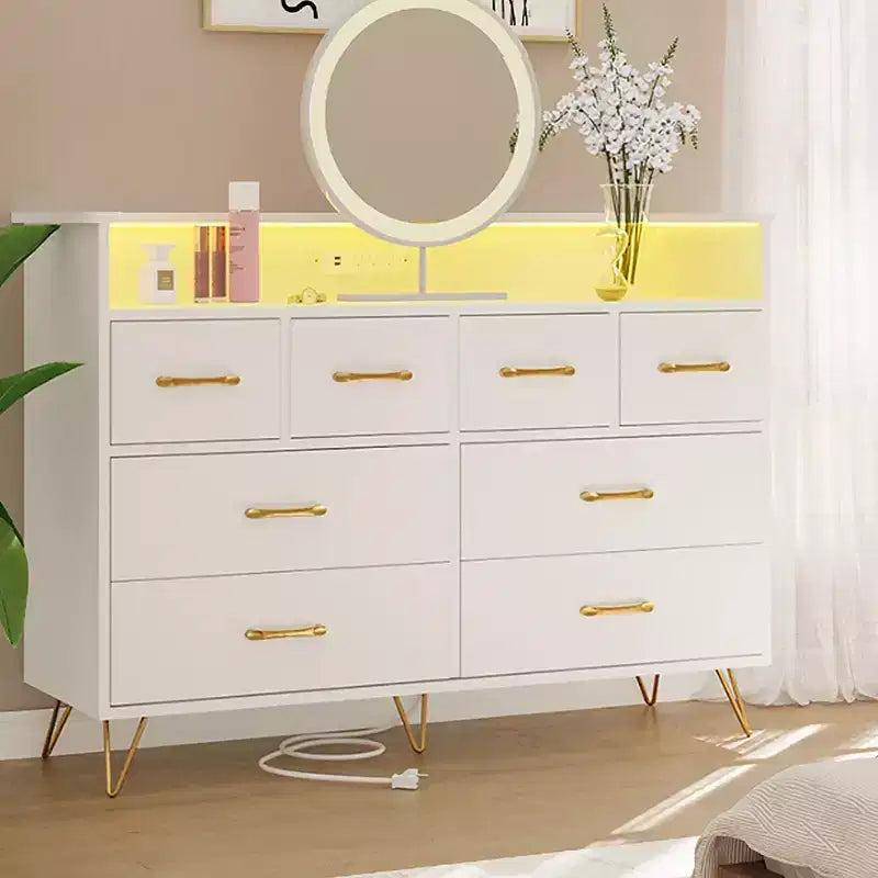 Cassettiera a 8 cassetti con luci LED e stazione di ricarica, marrone/bianco, per adulti