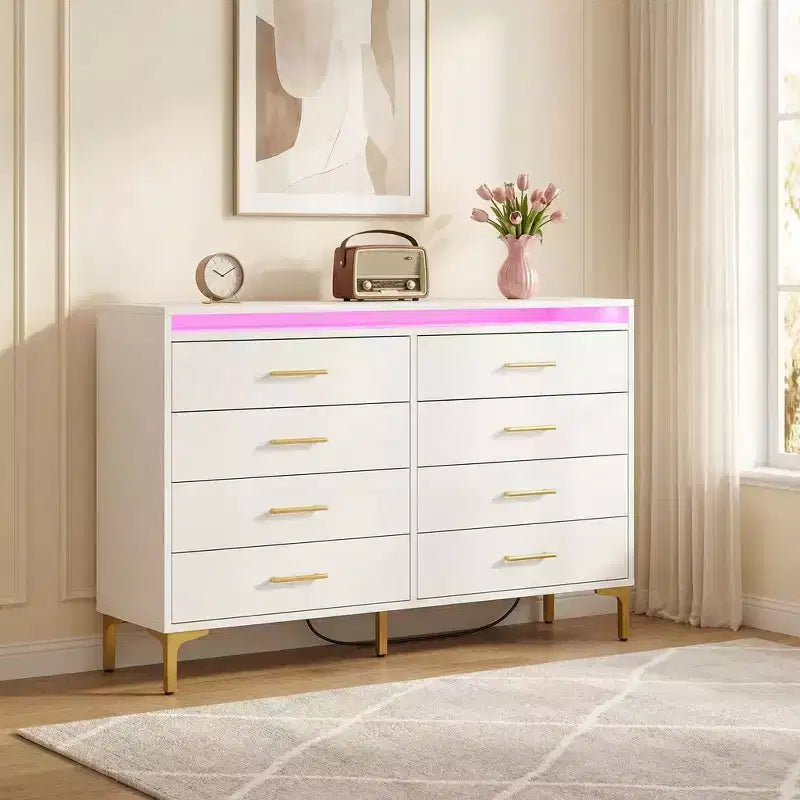 Cassettiera a 8 cassetti con luci LED e stazione di ricarica, marrone/bianco, per adulti