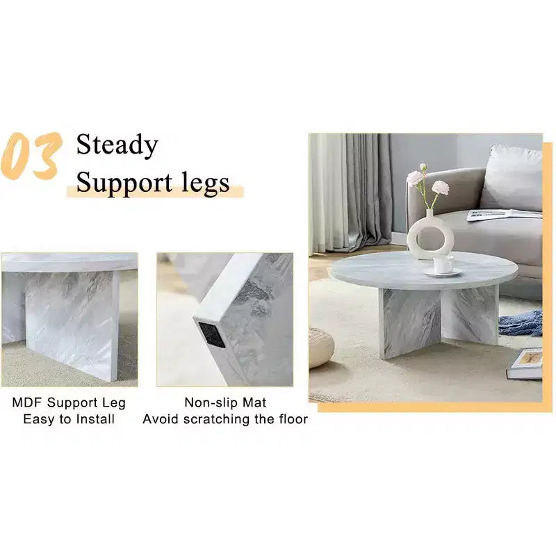 Tavolino rotondo bianco, base incrociata, MDF, 1 posto