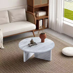Tavolino rotondo bianco, base incrociata, MDF, 1 posto